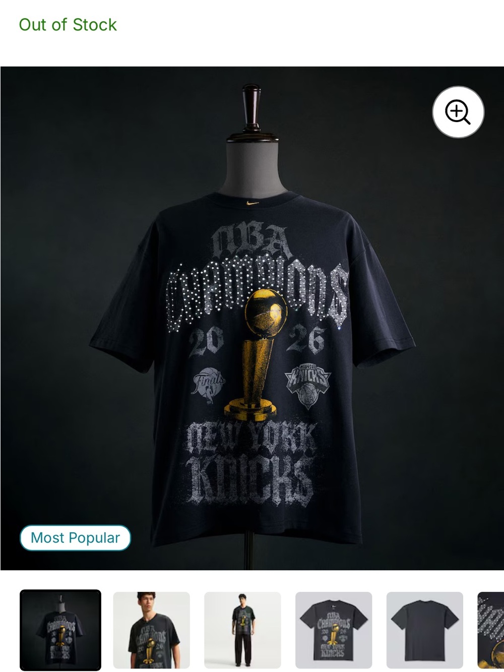 Official NBA Store Nike Rhinestone NBA Champions New York Knicks Tee 2026 Small - Picture 6 of 6
